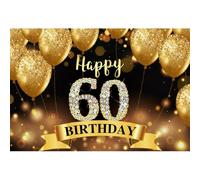 Xiaoterna 1,5x1m Sfondo di buon compleanno Nero oro 60 compleanno anniversario sfondo fotografico 3D palloncini di lusso Glitter Puntini d'oro Decorazione del partito Ritratto Foto Puntelli