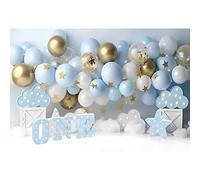 Xiaoterna 1,5x1m Sfondo di buon compleanno Sfondo fotografico per il compleanno di un anno Palloncini nuvola stelle Sfondo per festa di compleanno Bambini ritratto foto studio oggetti di scena
