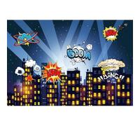 Xiaoterna 1,5x1m Sfondo per compleanno Fumetti Notte Paesaggio urbano Edifici Fotografia Sfondo Super City Stellato star Ragazza Ragazzo Decorazioni per festa di compleanno Accessori fotografici