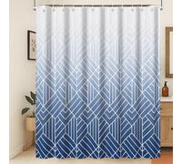 Xiaoterna 120x200cm Tenda da doccia a strisce astratte moderne Bianco Blu Linee graduali Tenda da bagno in poliestere impermeabile Geometria Estetica Lavabile Tessuto decorativo da bagno