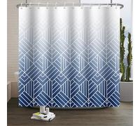 Xiaoterna 150x200cm Tenda da doccia a strisce astratte moderne Bianco Blu Linee graduali Tenda da bagno in poliestere impermeabile Geometria Estetica Lavabile Tessuto decorativo da bagno