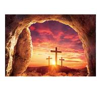 Xiaoterna 2,2x1,5m Croce di Pasqua sfondo Gesù Cristo Croce Felice Giorno di Pasqua Fotografia Sfondo Tomba vuota Tre croci sulla montagna Gesù Cristo buco di pietra sfondo Decorazione