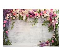 Xiaoterna 2,2x1,5m Flor de la boda de pared de telón de fondo Pared de Ladrillo Blanco Floral Fotografía de Fondo Pared de ladrillo rústico colorido Flores Boda Telón de fondo