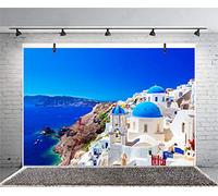Xiaoterna 2,2x1,5m Santorini scenario sfondo Paesaggio dell'isola di Santorini Sfondo Grecia Egeo vista mare costa sfondo fotografico Festa di compleanno Matrimonio Decorazioni Foto Puntelli