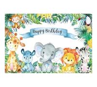 Xiaoterna 2,2x1,5m Sfondo di buon compleanno Animali della giungla forestale Elefante Leone Giraffa Scimmia fotografia sfondo Animali dello zoo della foresta sfondo verde foglia Decorazione
