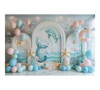 Xiaoterna 2,2x1,5m Sfondo di buon compleanno Sotto il mare sfondo fotografico palloncini colorati stelle marine corallo delfino mare scenario decorazione della festa Bambini Ritratto Foto Puntelli