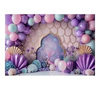 Xiaoterna 2,2x1,5m Sfondo di sirena 3D Sotto il mare Fotografia Sfondo per ragazze Palloncini colorati Arco Fiori Coda di sirena Conchiglia Decorazione di festa Bambini Adulti Ritratto Foto Puntelli