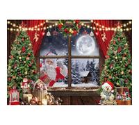 Xiaoterna 2,2x1,5m Sfondo natalizio invernale Albero di Natale Rustico Finestra di legno Luna piena Scena di neve Sfondo fotografico Vista notturna Babbo Natale Decorazione festa di famiglia