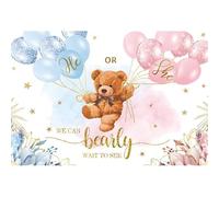 Xiaoterna 2,2x1,5m Sfondo per la rivelazione di genere Orso Palloncini rosa e blu Lui o Lei Sfondo fotografico Non vediamo l'ora di vedere Sfondo Festa di rivelazione di genere Decorazioni