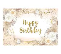 Xiaoterna 2,5x1,8m Boemia Buon compleanno sfondo per le ragazze Puntini d'oro Sfondo fotografico floreale in erba di pampa Principessa compleanno decorazioni sfondo festa Tavolo per torta Striscione