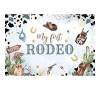 Xiaoterna 2,5x1,8m Il mio primo rodeo Sfondo per compleanno Stelle d'oro Selvaggio Ovest Cowboy Sfondo fotografico per il compleanno di un anno Retrò Punti d'oro Cactus Sfondo di stoffa