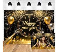 Xiaoterna 2,5x1,8m Oro nero Sfondo di Capodanno Fuochi d'artificio Sfondo | Palloncini colorati 3D color champagne Sfondo fotografico Buon Anno per le decorazioni della festa di Capodanno