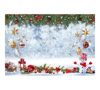 Xiaoterna 2,5x1,8m Sfondo bianco natalizio Fiocco di neve invernale Simpatico pupazzo di neve Sfondo fotografico glitterato Decorazioni floreali verdi stelle dorate Decorazioni per feste Capodanno