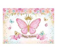 Xiaoterna 2,5x1,8m Sfondo di buon compleanno Farfalla Corona Ragazze Compleanno Fiori rosa in fiore sfondo fotografico Farfalla rosa Sfondo corona d'oro Bambini Ritratti Foto Studio Oggetti di scena