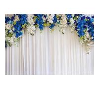 Xiaoterna 2,7x1,8m Flor de la boda de pared de telón de fondo Flores Blancas y Azules Fondo de Pared Sencillo Floral Blanco Telón de fondo Despedida de soltera Aniversario Ceremonia Decoración