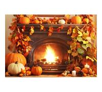 Xiaoterna 3,5x2,5m Sfondo autunnale per il Ringraziamento Camino Interno Camera Fotografia Sfondo Autunno zucca Giorno del Ringraziamento sfondo Bambini Adulti Famiglia Oggetti di scena per ritratti