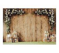 Xiaoterna 3,5x2,5m Sfondo floreale bianco Rustico matrimonio compleanno sfondo fotografico Sfondo fotografico a parete in legno a fiori Matrimonio Sposa Decorazioni per feste di compleanno