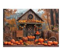 Xiaoterna 3x2,5m Sfondo autunnale con baita in legno Autunno Fattoria in legno Aceri Zucche Sfondo fotografico Paesaggio naturale Raccolto nella foresta Ringraziamento Decorazioni per feste