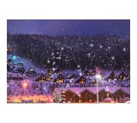 Xiaoterna 3x2m Scenario natalizio del villaggio Scenario invernale innevato con foresta Sfondi per fotografia all'aperto Città fiabesca Vista notturna Capodanno Decorazioni per feste di famiglia