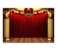 Xiaoterna 3x2m Scenografia teatrale Tenda rossa Pavimento in legno retrò reale Opera casa Sfondo fotografico con colonne dorate Talento performance Attività comunitaria Decorazione per feste