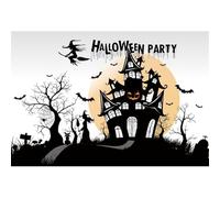 Xiaoterna 3x2m Sfondo di Halloween Notte buia e spaventosa Casa stregata dei cartoni animati Sfondo fotografico con luna piena nella foresta Strega Bianco e nero Decorazioni per la festa