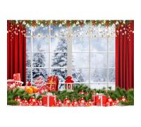 Xiaoterna 4,5x2,5m Buon Natale Sfondo Scena di neve invernale Vista finestra Sfondo fotografico Bokeh Foresta del paese delle meraviglie Regali Fiori floreali Buon anno Decorazione della festa