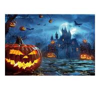 Xiaoterna 4,5x2,5m Sfondo di Halloween Zucca Lanterna Notte Partito Fotografia Sfondo Cimitero spaventoso Luna piena sfondo notturno Decorazione per feste di compleanno Bambini Ritratto foto di scena
