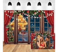 Xiaoterna 4,5x2,5m Sfondo natalizio Scena invernale innevata Sfondo fotografico con fiocchi di neve Albero di Natale Casetta di legno Vista notturna all'aperto Decorazioni per la festa di Capodanno