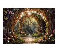 Xiaoterna 6x3m Sfondo Foreste Incantate Arco in rattan da favola per foto all'aperto Fiori Foglie Funghi colorati Puntini glitterati Compleanno della principessa Decorazioni per feste matrimonio