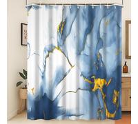 Xiaoterna Blu e bianco Puntini d'oro Tenda da doccia in marmo Arte moderna Tenda da bagno impermeabile Astratta contemporanea Estetica Resistente alla muffa Poliestere Decorazione bagno 200x180cm