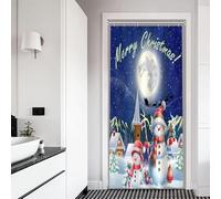 Xiaoterna Buon Natale Pupazzo di neve Tenda da doccia Babbo Natale Inverno Paese delle meraviglie Slitta Luna piena Montagna Villaggio Vista notturna Poliestere Decorazione rustica 90x180cm