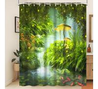 Xiaoterna Fiaba Fantastica Foresta Tenda da doccia Primavera Fiaba Foresta Incantata Tenda da bagno verde Tenda da doccia pesce d'erba lucciola Tessuto impermeabile lavabile in lavatrice 180x200cm