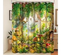 Xiaoterna Fiaba Foresta Tenda da doccia Fungo Albero Erba Tenda da bagno Primavera Magia Foresta Incantata Fantastica Giungla Tenda da doccia Tessuto impermeabile lavabile in lavatrice 200x180cm