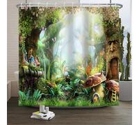 Xiaoterna Foresta delle fiabe Tenda da doccia Bosco incantato primaverile Fungo Tenda da bagno impermeabile Alberi della giungla Fiori Flora Farfalla in poliestere Decorazione per la casa 180x240cm