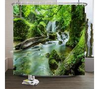 Xiaoterna Piante Tenda da doccia Verde Natura Foresta Giungla Tropicale Foresta Pluviale Estate Paesaggio Tenda da Bagno Primavera foresta cascata Tenda da doccia resistente alla muffa 120x180cm