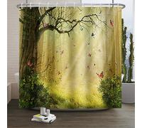 Xiaoterna Tenda da doccia della foresta delle fiabe Fantastica tenda da bagno della giungla Farfalla Scenario dell'alba Tenda da doccia Tessuto impermeabile lavabile in lavatrice 200x180cm