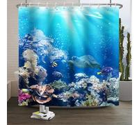 Xiaoterna Tenda da doccia dell'oceano Vita marina subacquea Mondo marino Tartarughe Pesci Tenda da bagno Barriera corallina floreale resistente alla muffa Decorazione del bagno 120x180cm