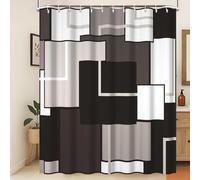 Xiaoterna Tenda da doccia geometrica Astratto Nero Bianco Grigio Tenda da bagno Geometria moderna e semplice Patchwork impermeabile Tenda da doccia lavabile per la decorazione del bagno 200x180cm