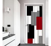 Xiaoterna Tenda da doccia geometrica Tenda da bagno rossa e nera Arte astratta moderna Strisce quadrate colorate Tende da doccia lavabili in tessuto idrorepellente per il bagno 90x180cm