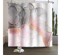 Xiaoterna Tenda da doccia in marmo grigio rosa Tenda da bagno impermeabile alla polvere d'oro Lusso astratto colorato rosa punti d'oro Macchina lavabile Marmo Tenda da doccia 180x200cm