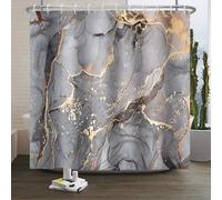 Xiaoterna Tenda da doccia in marmo moderno astratto grigio oro marmo tenda da bagno grigio oro schegge tessile impermeabile lavabile in lavatrice tessuto impermeabile 150 x 200 cm