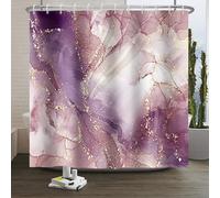 Xiaoterna Tenda da doccia in marmo Viola Tenda da bagno tessile con schizzi d'oro Misto viola bianco Schizzi d'oro Tenda da doccia colorata Tessuto impermeabile lavabile in lavatrice 180x180cm