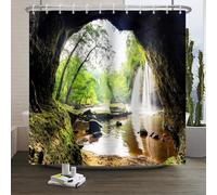 Xiaoterna Tenda da doccia natura Foresta tropicale albero verde Tenda da bagno a prova di muffa Primavera Giungla Foresta Pluviale Scenario di cascata Tenda da doccia Decorazione bagno 120x200cm