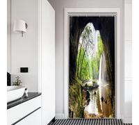 Xiaoterna Tenda da doccia natura Foresta tropicale albero verde Tenda da bagno a prova di muffa Primavera Giungla Foresta Pluviale Scenario di cascata Tenda da doccia Decorazione bagno 90x180cm