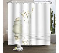Xiaoterna Tenda da doccia per giardini termali Riflesso di erba selvatica in acqua Meditazione Tenda da doccia rustica in pietra e acqua bianca Tessuto impermeabile lavabile in lavatrice 180x200cm