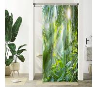 Xiaoterna Tenda da doccia primaverile, foresta pluviale tropicale, lussureggiante fogliame verde nella giungla, tenda da bagno impermeabile, lavabile in lavatrice, tessuto impermeabile, 90 x 180 cm