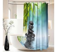 Xiaoterna Terme GiardinoTenda da doccia Centro benessere verde bambù nero pietra fiore tenda da bagno Semplice tenda da doccia impermeabile Tessuto impermeabile lavabile in lavatrice 90x180cm