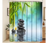 Xiaoterna Terme GiardinoTenda da doccia Centro benessere verde bambù nero pietra fiore tenda da bagno Semplice tenda da doccia impermeabile Tessuto impermeabile lavabile in lavatrice 120x200cm