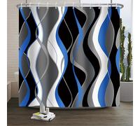XiaoternaTenda da doccia a strisce Tenda da doccia a linee curve colorate Tenda da doccia a righe con linee ondulate Tenda da doccia grigia Tessuto impermeabile lavabile in lavatrice 150x180cm