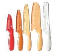 xiaotianlai XTL Set di 5 coltelli da cucina in acciaio inox con rivestimento antiaderente in ceramica, lavabili in lavastoviglie e antiruggine, con 5 protezioni per coltelli Accessori compatti per la